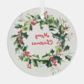 Holly bladeren en bessen krans glas ornament (Achterkant)