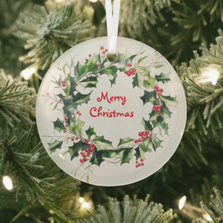 Holly bladeren en bessen krans glas ornament