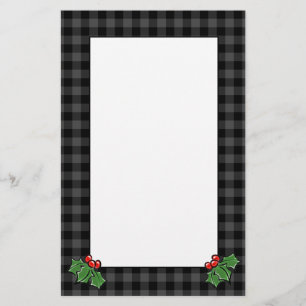 Holly bladeren   grijze vlecht   Kerstman Briefpapier