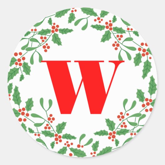 Holly Bough Wreath Monogram Gift Sticker (Voorkant)