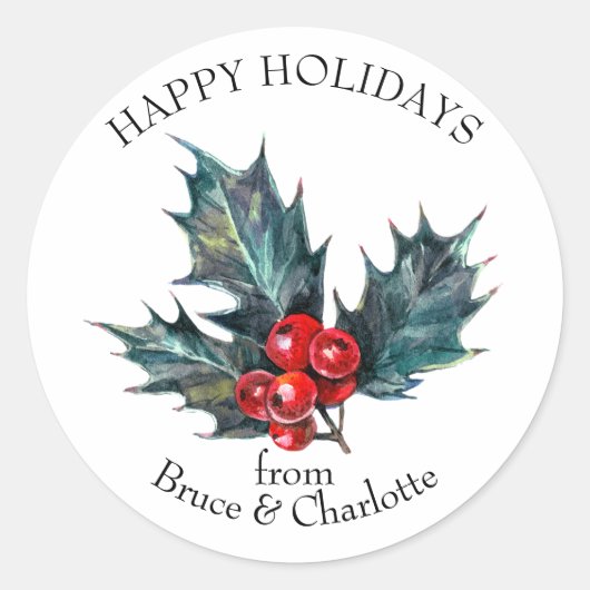 Holly Branch Aangepaste vakantie envelop afdichtin Ronde Sticker (Voorkant)