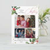 Holly Branches fotocollage Kerstmis Feestdagenkaart (Staand voorkant)