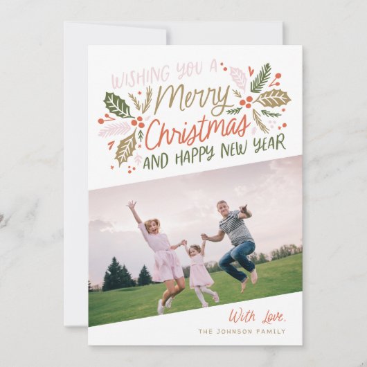  Holly Bright Typografie kerstfoto Feestdagenkaart (Voorkant)
