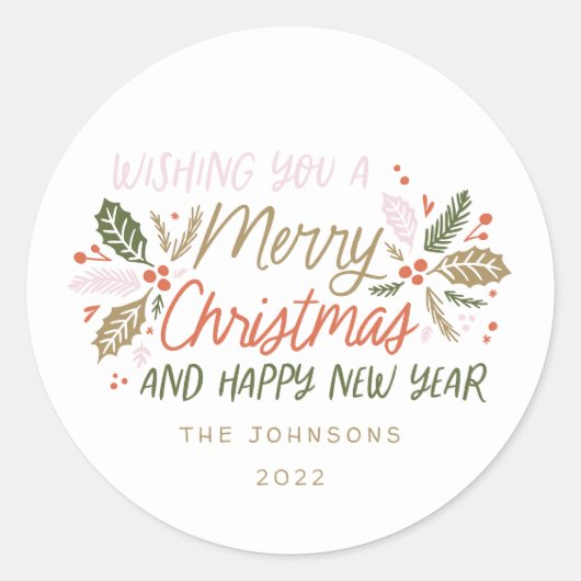  Holly Bright Typografie Kerstmis Ronde Sticker (Voorkant)