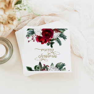 HOLLY Burgundy Gold Floral Merry Kerstry Servet