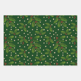 Holly cadeau wrap 3 pack inpakpapier vel