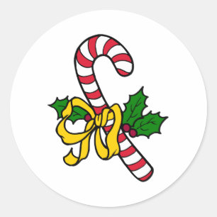 Holly Candy Cane Ronde Sticker