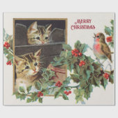 Holly Cats en vogelkerst Cadeaupapier (Vlak)