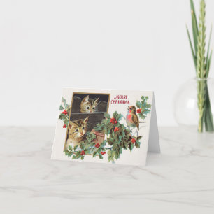  Holly Cats en vogelkerst Feestdagen Kaart