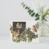  Holly Cats en vogelkerst Feestdagenkaart (Staand voorkant)