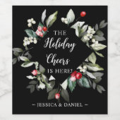 Holly Cheers Black Holiday Kerstwijn Etiket (Enkel label)