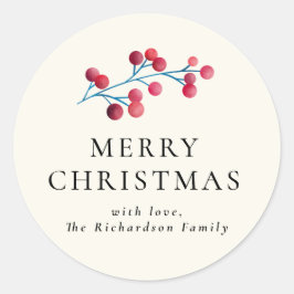 Holly Cherry Merry Christmas Gepersonaliseerde fam Ronde Sticker