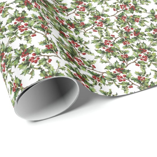 Holly Christmas Holiday Gift Wrap Cadeaupapier (Rol Hoek)