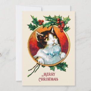 Holly Cute Cat Christmas Feestdagenkaart