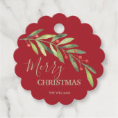 Holly en Berries op Red Merry-kerstschelp Bedankjes Labels (Voorkant)