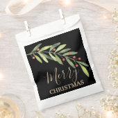 Holly en Berries op zwarte kerst Bedankzakje (Geknipt)