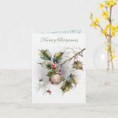 Holly en bessen Kerstmis Kaart (Gele Bloem)