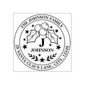 Holly en bessen Kerstmis Monogram + Adres Rubberstempel (Afrduk)