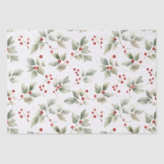 Holly en bessen Waterverf Tissuepapier (Voorkant)