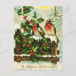 Holly en Birds Christmas Feestdagenkaart