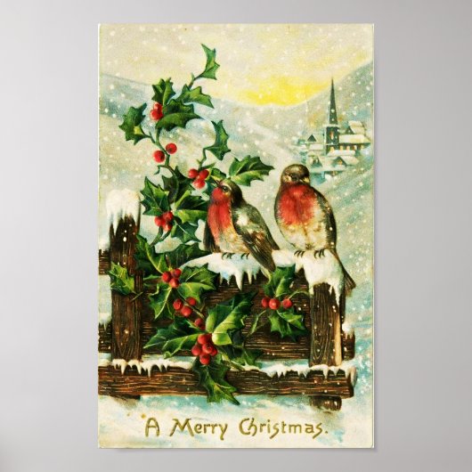  Holly en Birds Christmas Poster (Voorkant)
