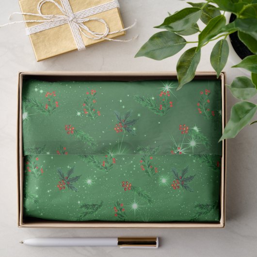 Holly en dennen groen kerstpatroon tissuepapier (Geschenk)