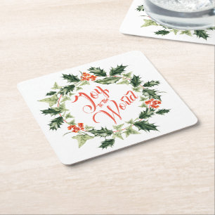 Holly en Ivy Botanical Wreath Vierkante Kartonnen Onderzetter
