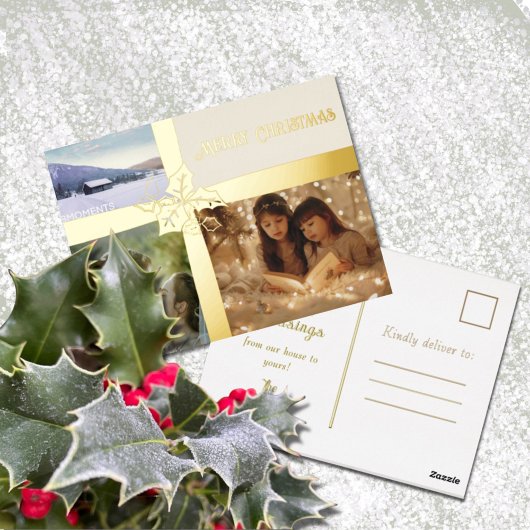 Holly en Ivy Gold Ribbon Folie Holiday Post Kaart