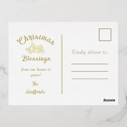 Holly en Ivy Gold Ribbon Folie Holiday Post Kaart (Achterkant)