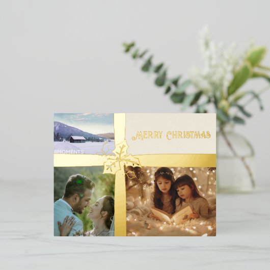 Holly en Ivy Gold Ribbon Folie Holiday Post Kaart (Staand Voorkant)
