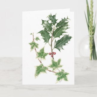 Holly en Ivy Springs in botanische aquarel Feestdagen Kaart