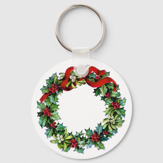 Holly en Mistletoe Kerstmis met rood lintje Sleutelhanger (Voorkant)
