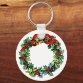 Holly en Mistletoe Kerstmis met rood lintje Sleutelhanger (Voorkant)