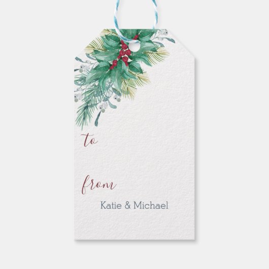 Holly en Mistletoe Traditionele Kerstmis Cadeaulabel (Achterkant)