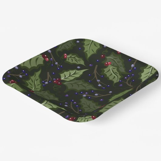 Holly en Paarse Berries Festive Papieren Bordje (Gebogen)