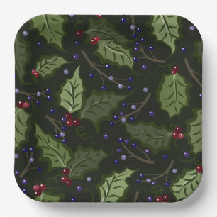 Holly en Paarse Berries Festive Papieren Bordje