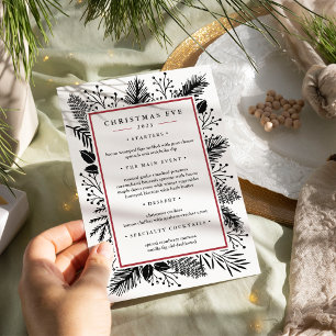 Holly en Pine   Aangepaste kerstavond diner menu Kaart