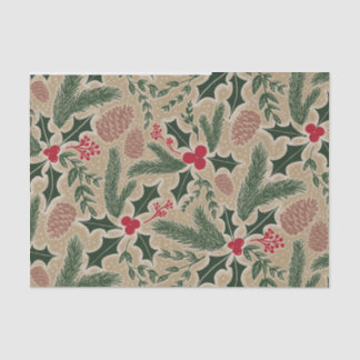 Holly en Pine Cone Evergreen kerstontkoppeling Tissuepapier