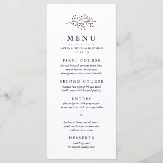Holly en Pine Custom Wedding Menu (Voorkant)