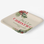 Holly en Pine op Beige Kerstfeest Papieren Bordje (Gebogen)