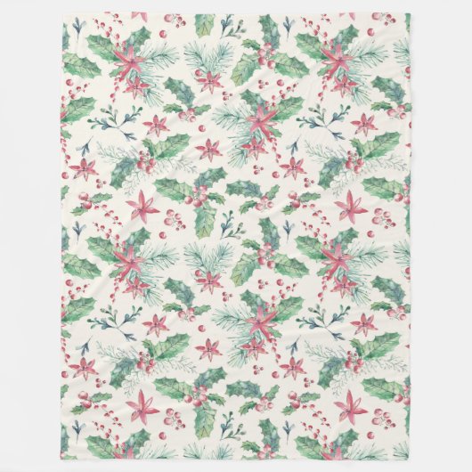 Holly en Pine op Cream Pattern Fleece Deken (Voorkant)