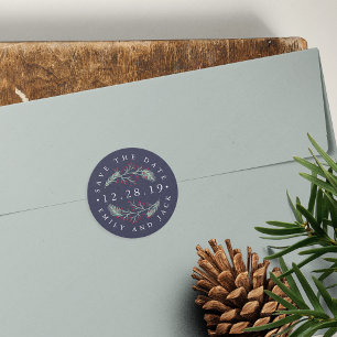 Holly en Pine   Winter Save the Date Ronde Sticker