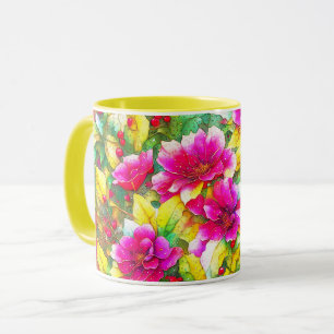 Holly en Pink Flowers Art Holiday Mok Cup