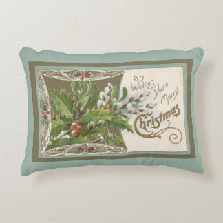 Holly en Pussy Willows on Seafoam Green Vintage Accent Kussen