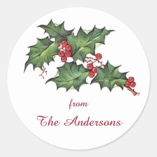 Holly et Berries | Étiquette cadeau de Noël (Devant)