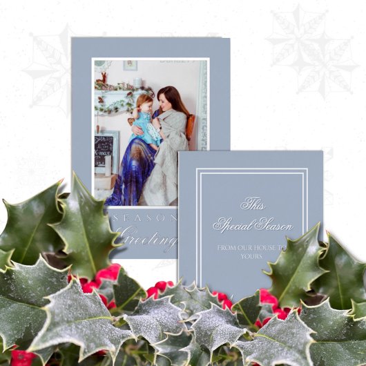 Holly et Ivy Minimalist Carte de Noël Bleue