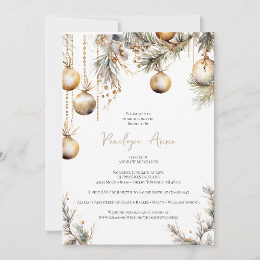Holly Fête des mariées Invitation | Thème de Noël (Devant)