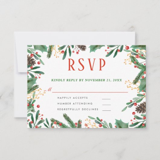 Holly Feuilles Berry Noël | RSVP pour mariage (Devant)