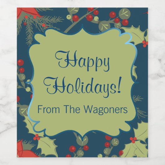 Holly Feuilles, Étiquette de vin de Noël, Vous Cus (Étiquettes simples)