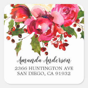 Holly Floral Vrijgezellenfeest retouradres Vierkante Sticker